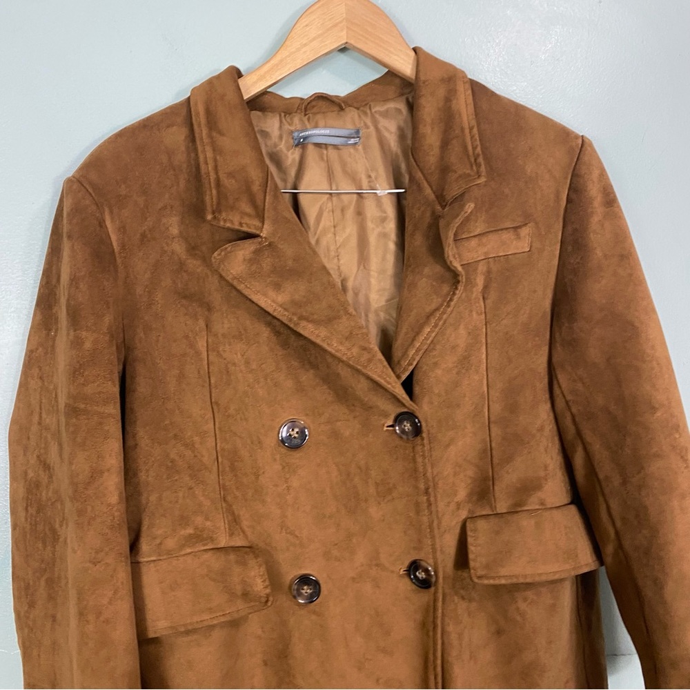 Anthropologie Faux Suede Trench Coat Brown Medium - Picture 3 of 9